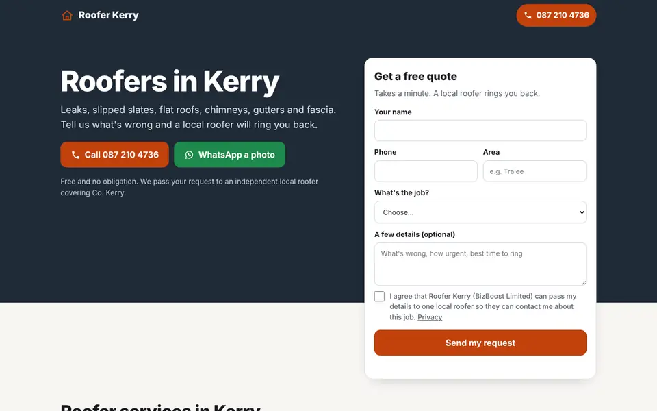 Home page of rooferkerry.ie