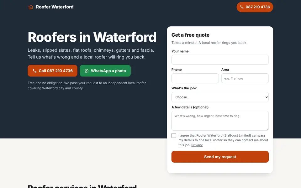 Home page of rooferwaterford.ie