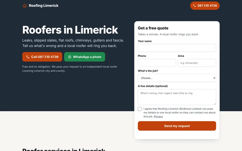Home page of roofinglimerick.ie
